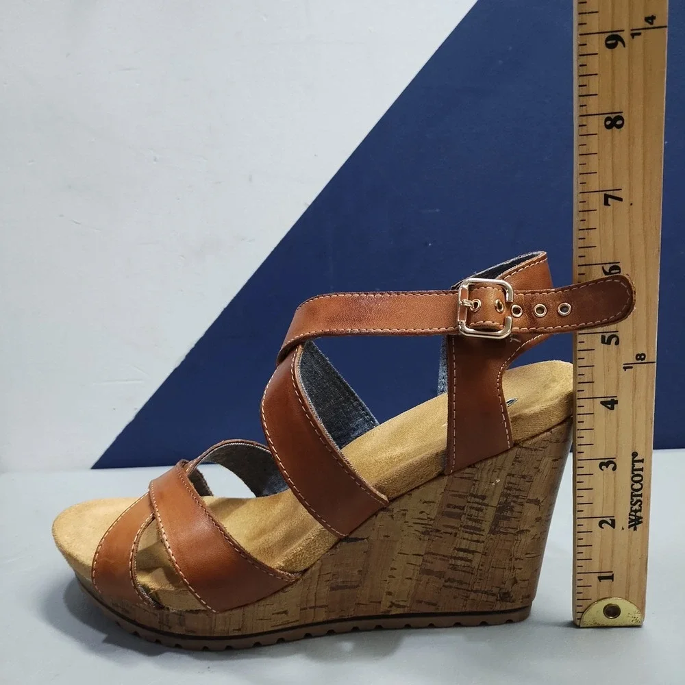 Dr. Scholl's Savory Wedge Sandals Womens Size 9M Brown Leather Ankle Strap EUC